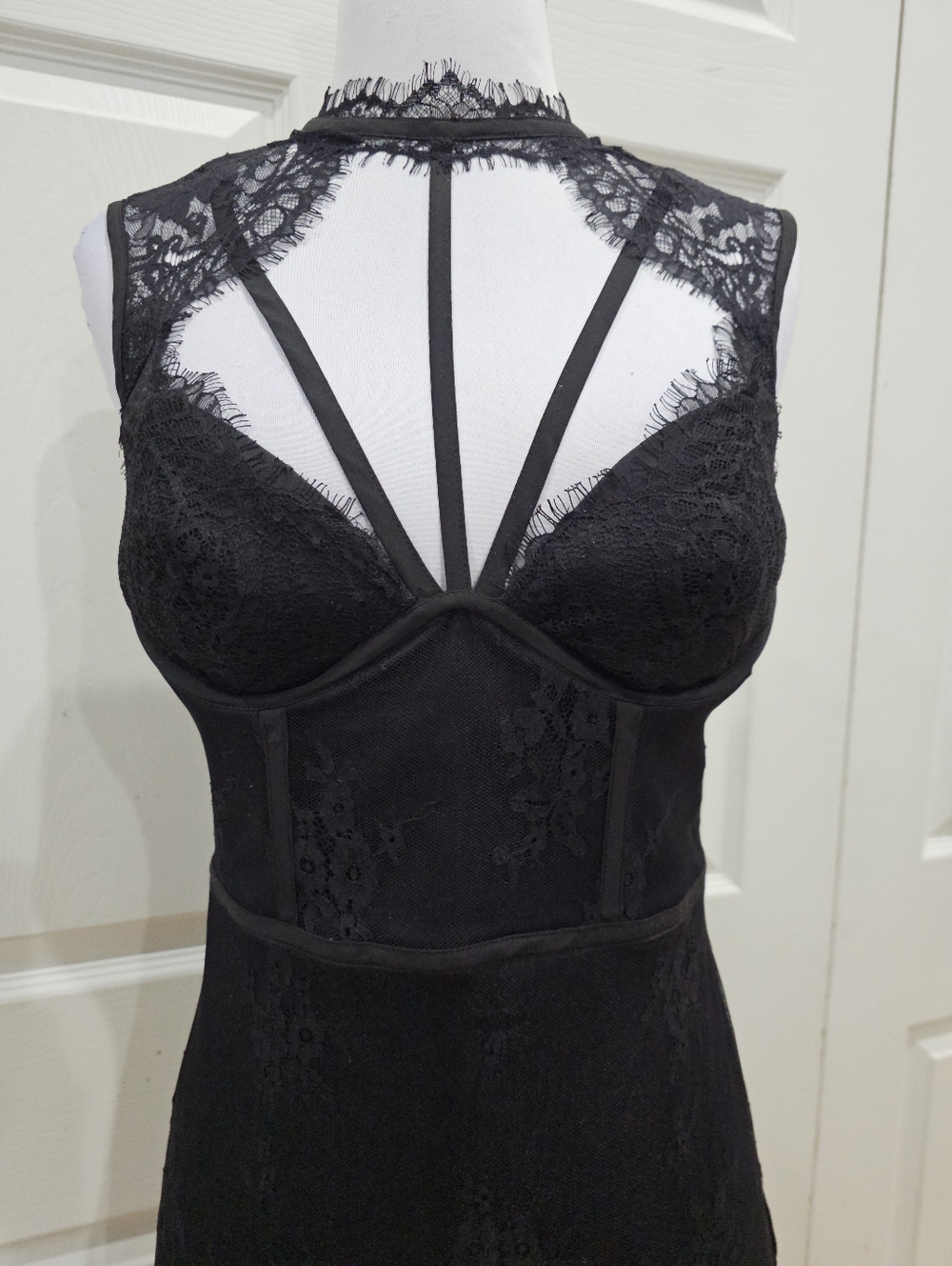 Vintage Y2K Goth Witchy Sexy Bebe Strappy Lace Corset Little Black Dress 00 XXS - Picture 11 of 16